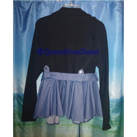 Shein Sylvia Mollie Plus Faux Denim Black Peplum Colorblock Blazer Jacket 12, 0X - Picture 5 of 11